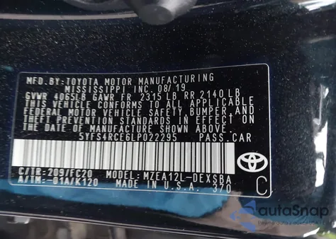 2020 Toyota Corolla Se из США, поврежденный, VIN 5YFS4RCE6LP022295